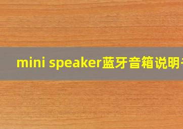 mini speaker蓝牙音箱说明书